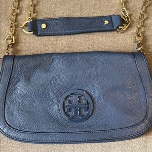 Navy Blue Leather Shoulder Bag